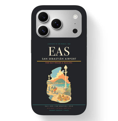 San Sebastián Airport (EAS) design on black iPhone 17 Pro MagSafe case