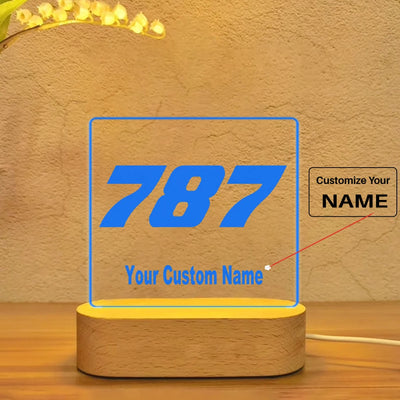 Boeing 787 Flat Text aviation design on premium acrylic with LED night lamp.