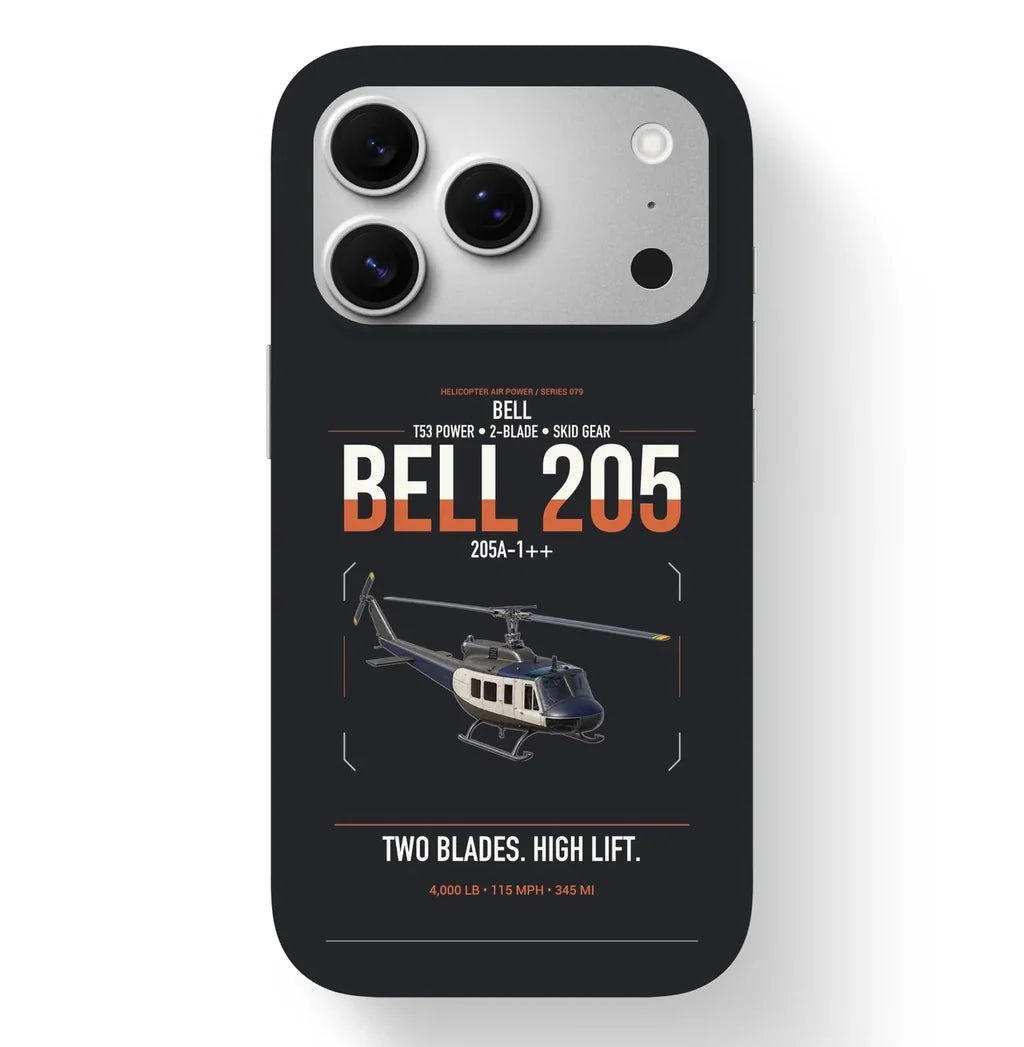 Bell 205A-1++ design on black magsafe iphone case, for iPhone 17 Pro