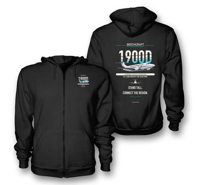 Beechcraft 1900D design on black zipped hoodie