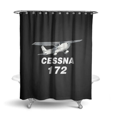 The Cessna 172 aviation design on waterproof polyester shower curtain.