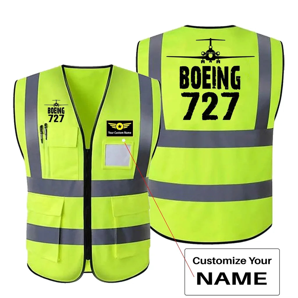 Boeing 727 & Plane aviation design printed on high-visibility reflective fabric reflective vest.