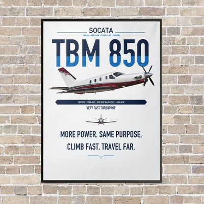 Socata TBM 850 vertical canvas print - framed - white background