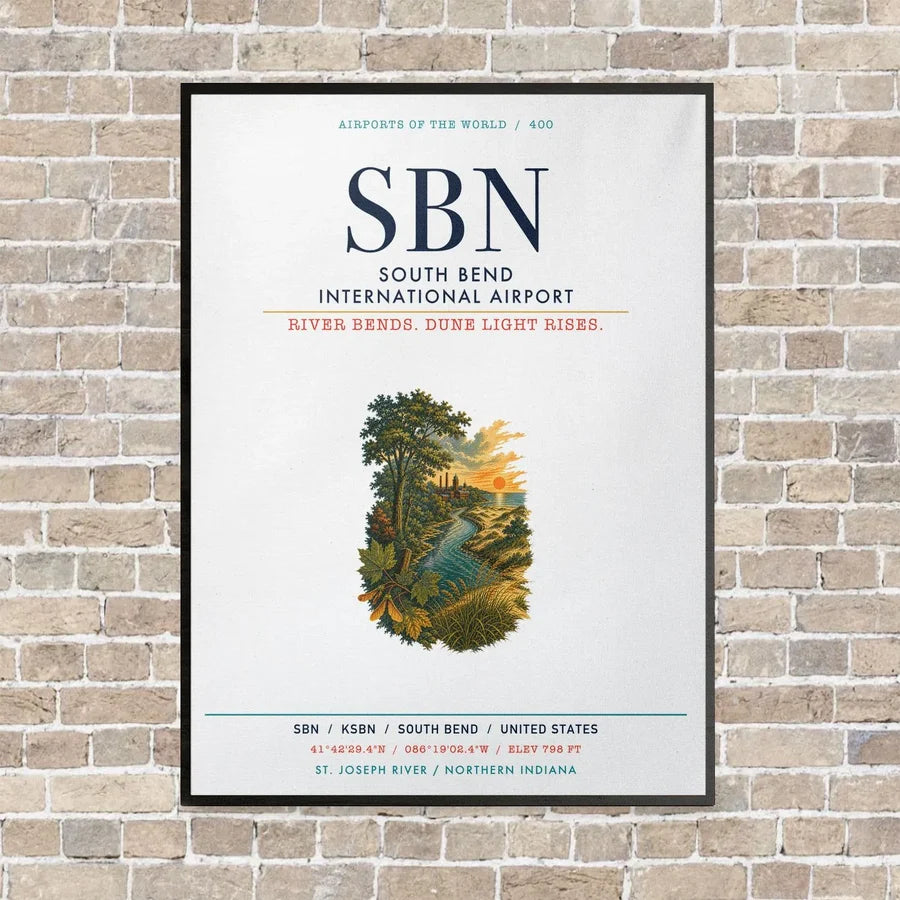 South Bend International Airport SBN vertical canvas print - framed - white background