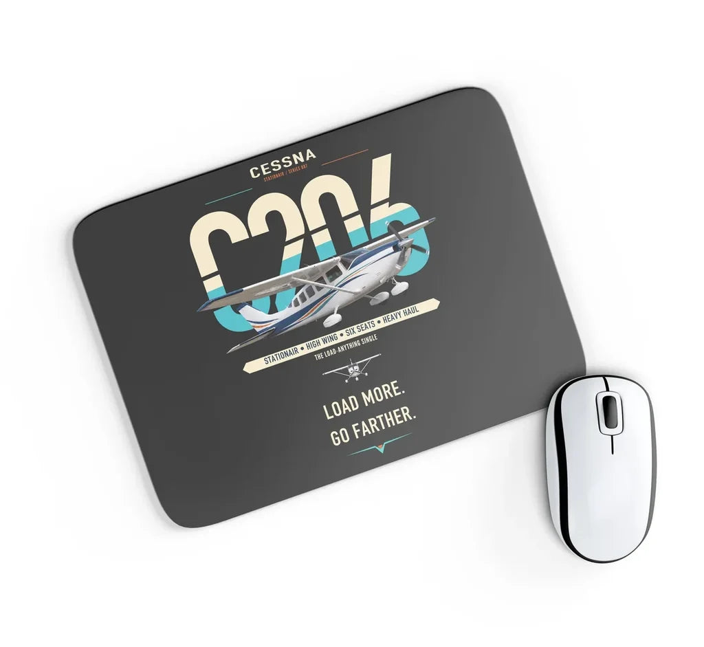 Cessna 206 Stationair design on black rectangle mouse pad