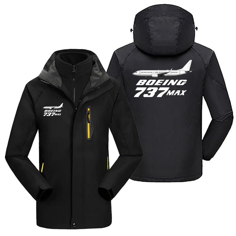 The Boeing 737Max aviation design printed on heavyweight insulated shell with snow cuffs thick ski jacket.