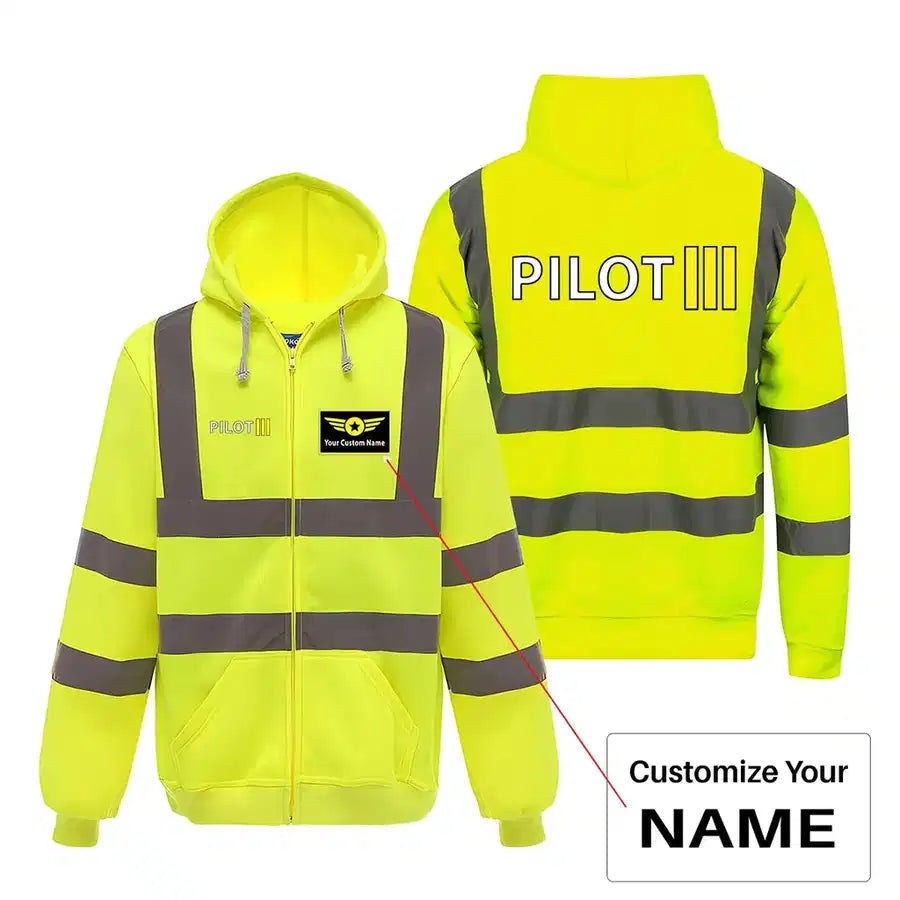 Pilot & Stripes (3 Lines) aviation design on cotton blend with reflective panels reflective zipped hoodie.