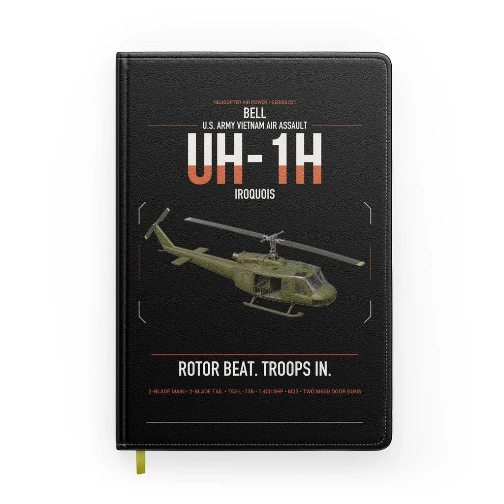 Bell UH-1H Iroquois design on black notebook