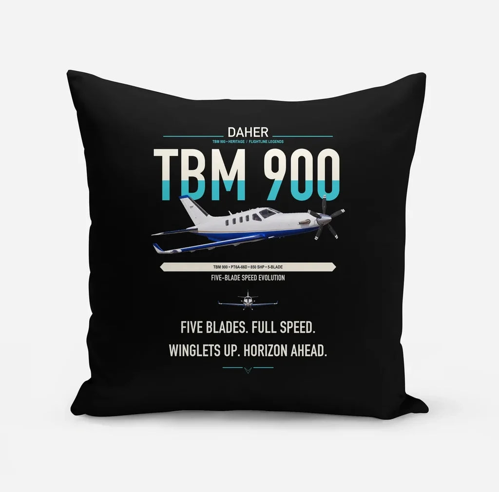 Daher TBM 900 design on black pillow
