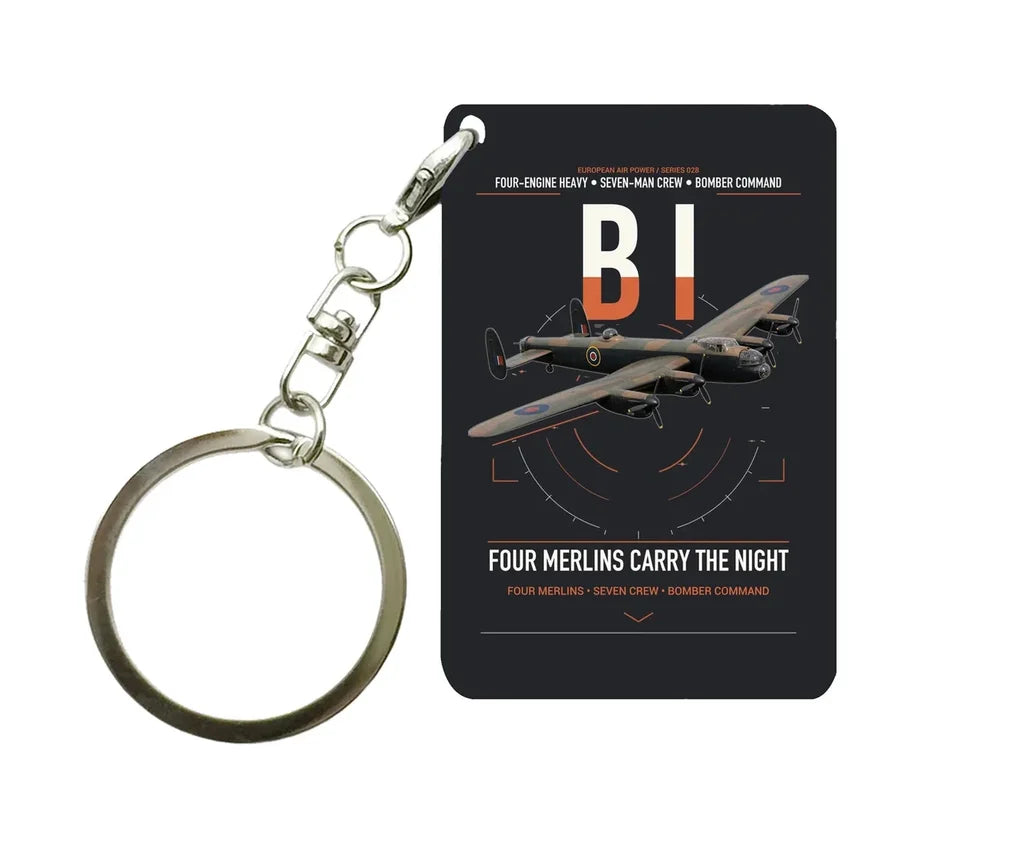 Avro Lancaster B I design on black designed key chain, double-side print