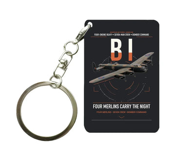 Avro Lancaster B I design on black designed key chain, double-side print
