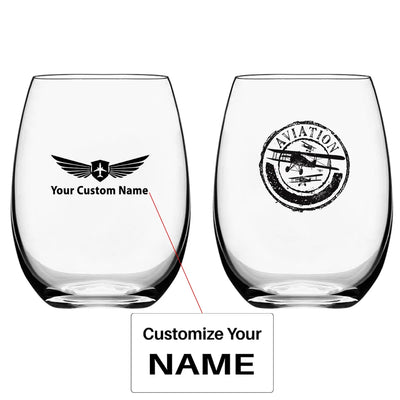 Aviation Lovers Water & Drink aviation design on water glass, crystal-clear premium glassware.