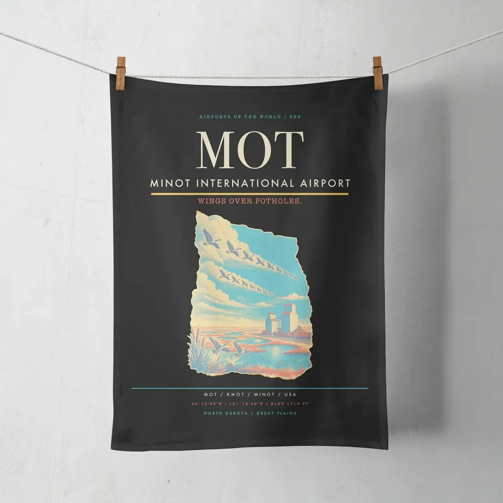 Minot International Airport (MOT) design on black towel