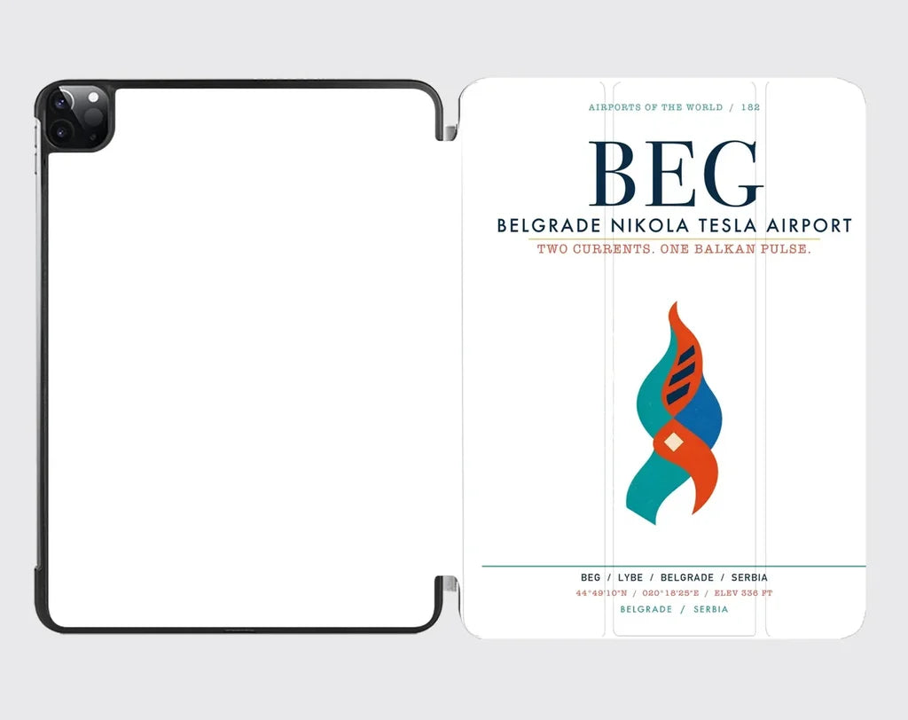 Belgrade Nikola Tesla Airport (BEG) design on white ipad tablet case