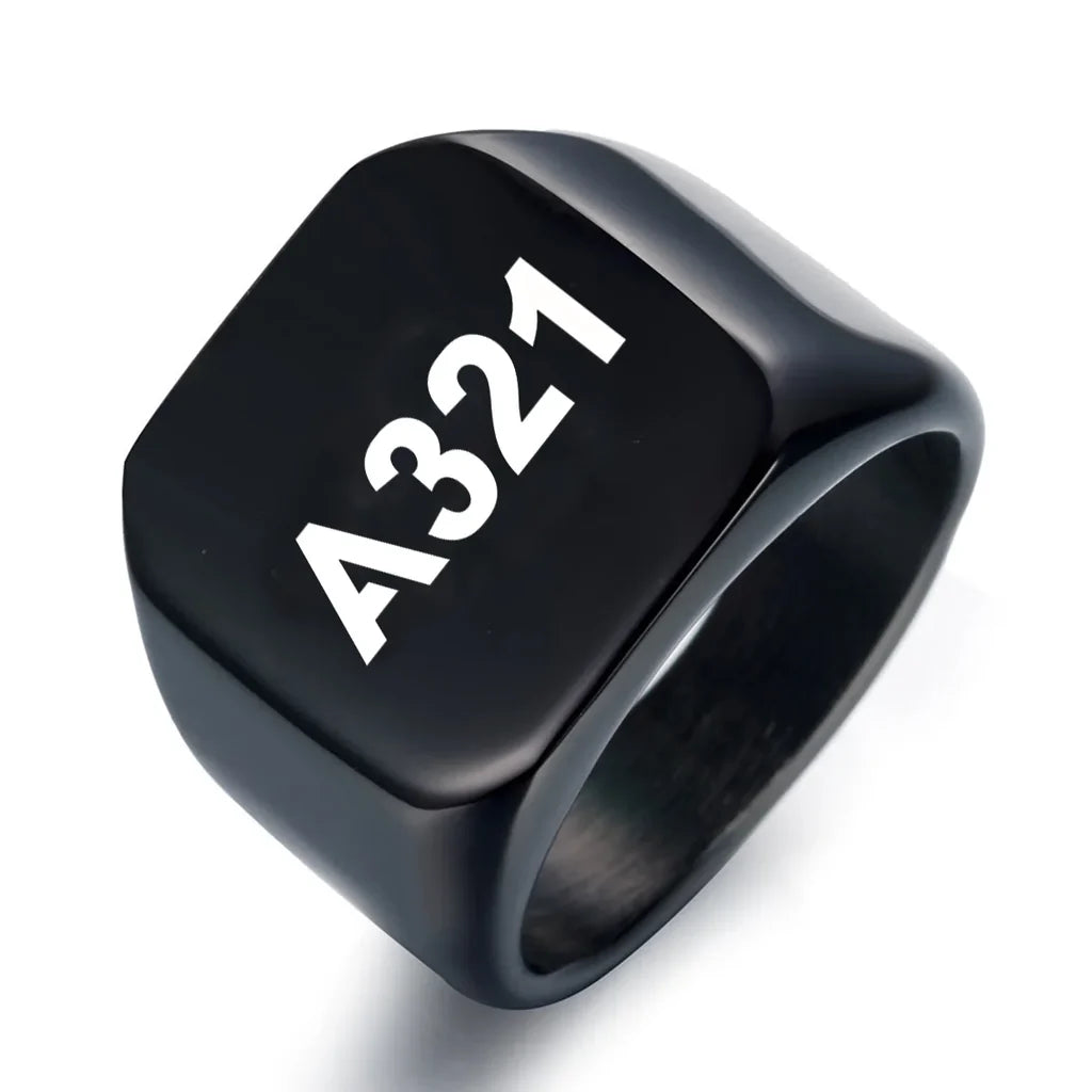 Airbus A321 Flat Text aviation ring in stainless steel.