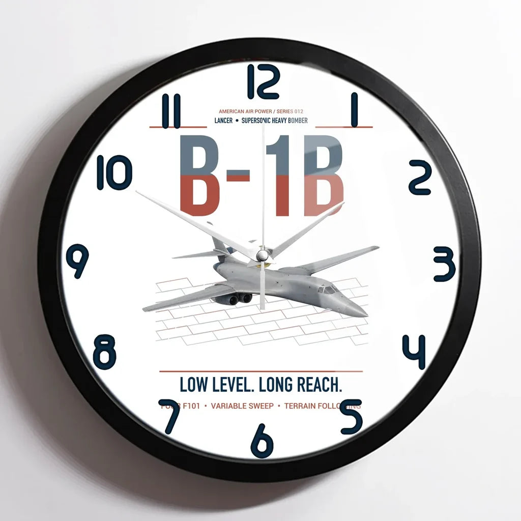 B-1B Lancer design on white framed wall clock