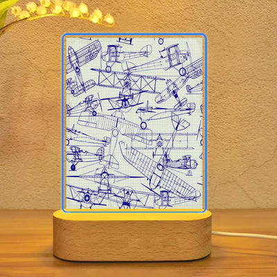 Amazing Drawings of Old Aircrafts aviation themed night lamp, premium acrylic with LED.