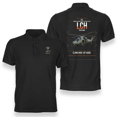 HAL LCH Prachand design on black double-side polo t-shirt, double-side print