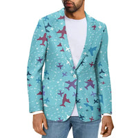 Thumbnail for Love of Travel with aviation design on premium cotton blend men's casual blazer suit.
