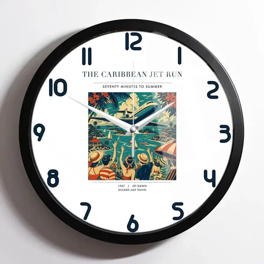 VINTAGE G4122 - The Caribbean Jet Run - Designed Wall Clocks design on white framed