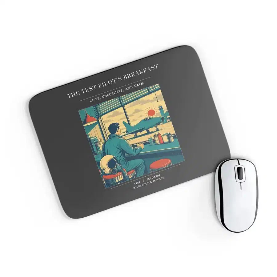 VINTAGE G4457 - The Test Pilot's Breakfast - Designed Mouse Pads design on black rectangle