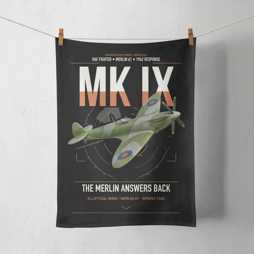 Supermarine Spitfire Mk IX design on black towel
