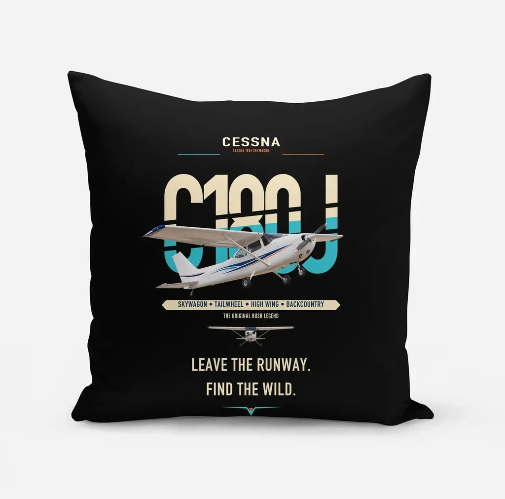 Cessna 180J Skywagon design on black pillow