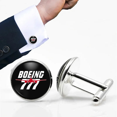 Amazing Boeing 777 aviation-themed cuff links, polished metal.