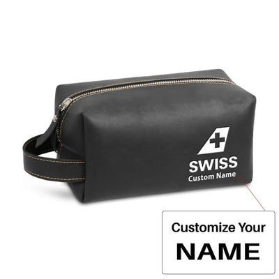 Swiss International Airlines Leather Clutch aviation design leather clutch toiletry bag, leather construction.