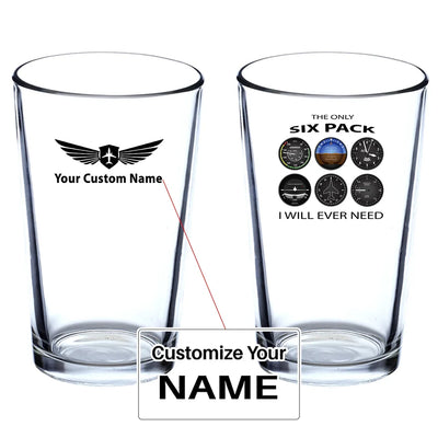 The Only Six Pack I Will Ever Need Beer & aviation design on beer water glass, versatile drinkware.