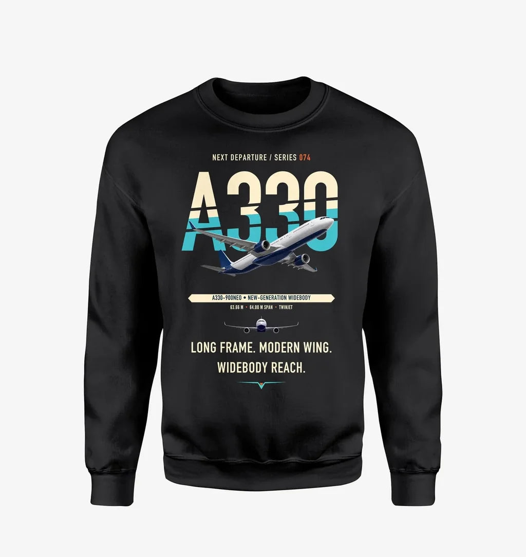 Airbus A330-900neo design on black sweatshirt
