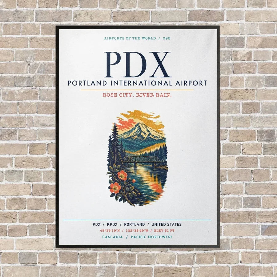 Portland International Airport PDX vertical canvas print - framed - white background