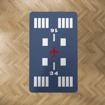 Special Runway (Blue) 34-16 aviation print rectangle carpet floor mat, durable carpet pile with non-slip backing.