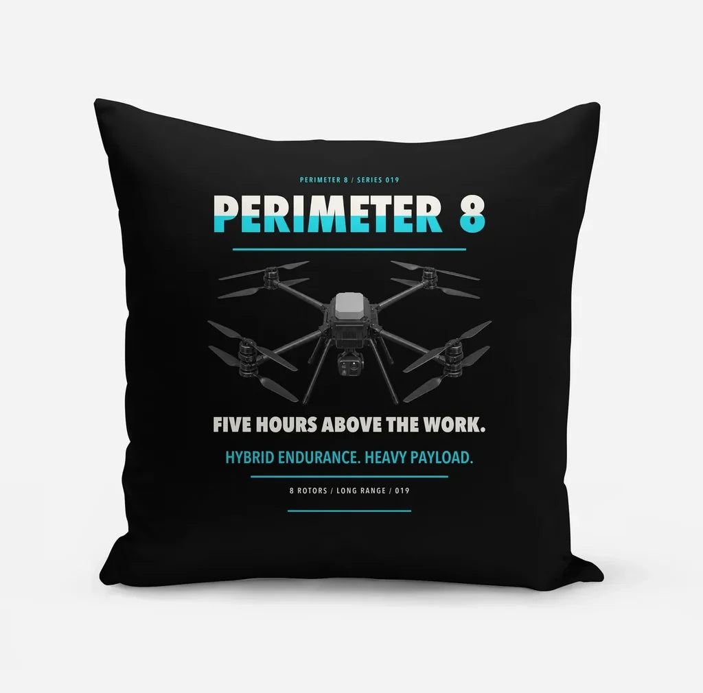 Skyfront Perimeter 8 design on black pillow