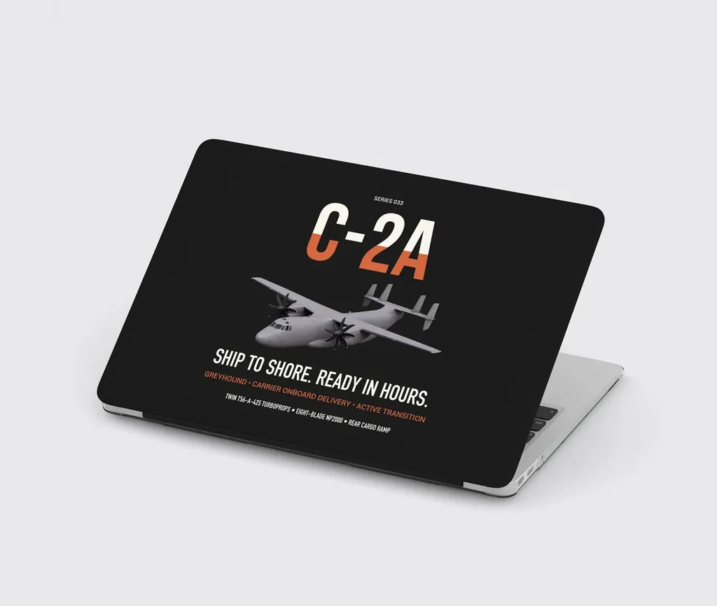 C-2A Greyhound design on black MacBook case