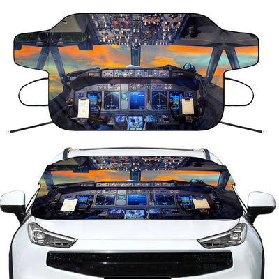 Amazing Boeing 737 Cockpit Car aviation design on car windshield cover.