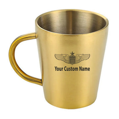 Custom Name (US Air Force & Star) aviation design on stainless coffee mug, durable stainless steel construction.