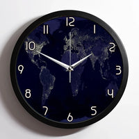 Thumbnail for World Map From Space aviation design on premium wood and metal wall clock.