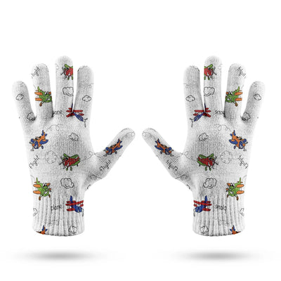 Colorful Cartoon Planes aviation design on soft knit fabric gloves.