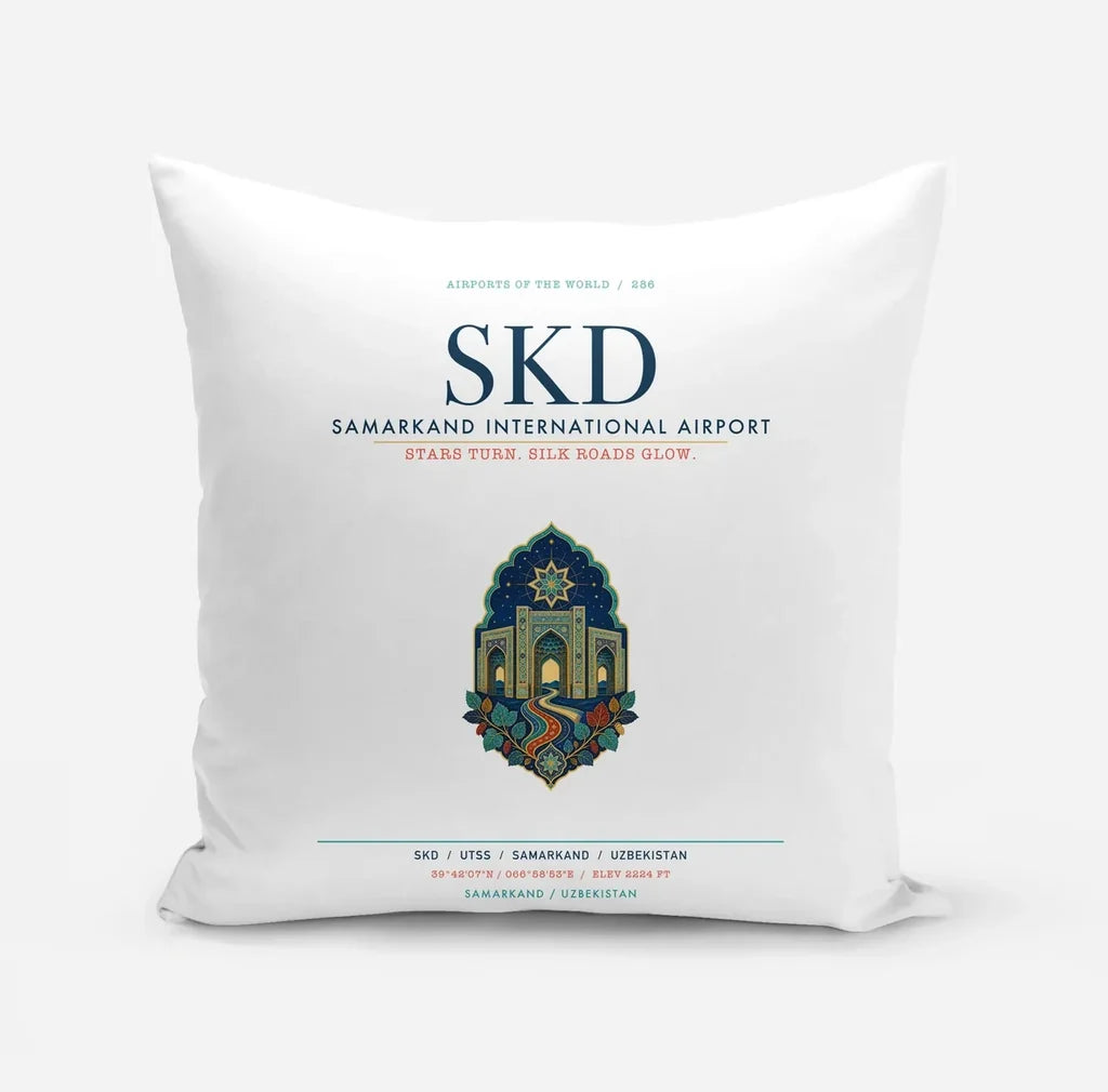 Samarkand International Airport (SKD) design on white pillow