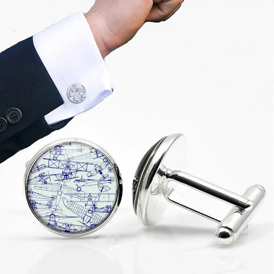 Amazing Drawings of Old Aircrafts aviation cuff links, polished metal body with engraved detail.
