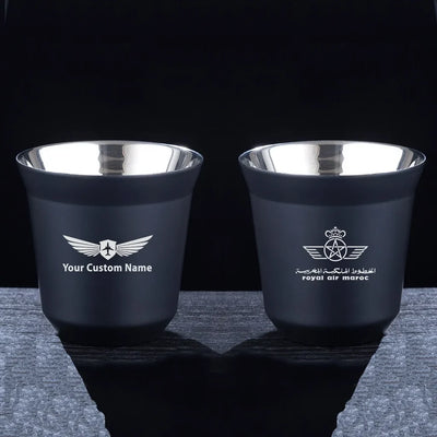 Royal Air Maroc aviation design on double-wall coffee mug, vacuum-insulated double-wall.