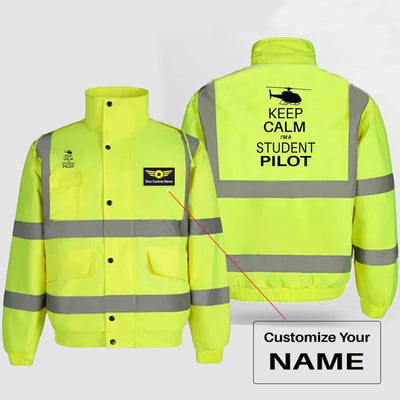 Student Pilot (Helicopter) aviation design printed on insulated shell with high-visibility reflective panels reflective winte.