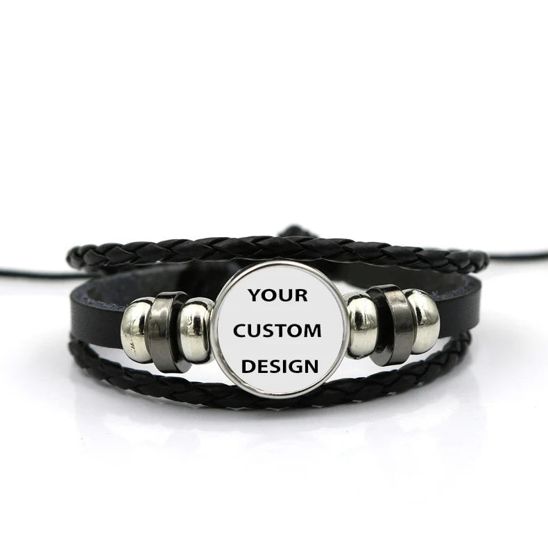 Your Custom Image / Photo aviation-themed bracelet, polished stainless steel.