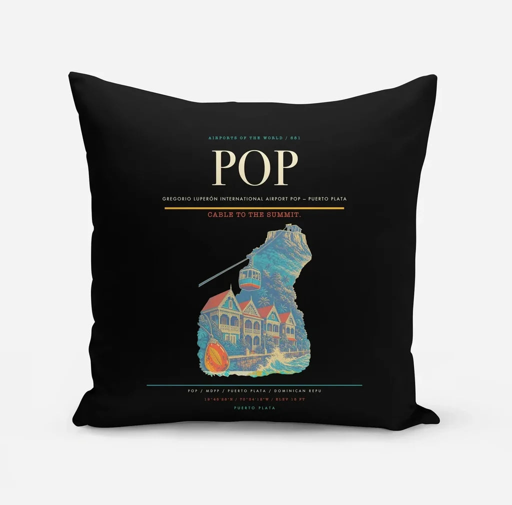 Gregorio Luperón International Airport (POP) design on black pillow