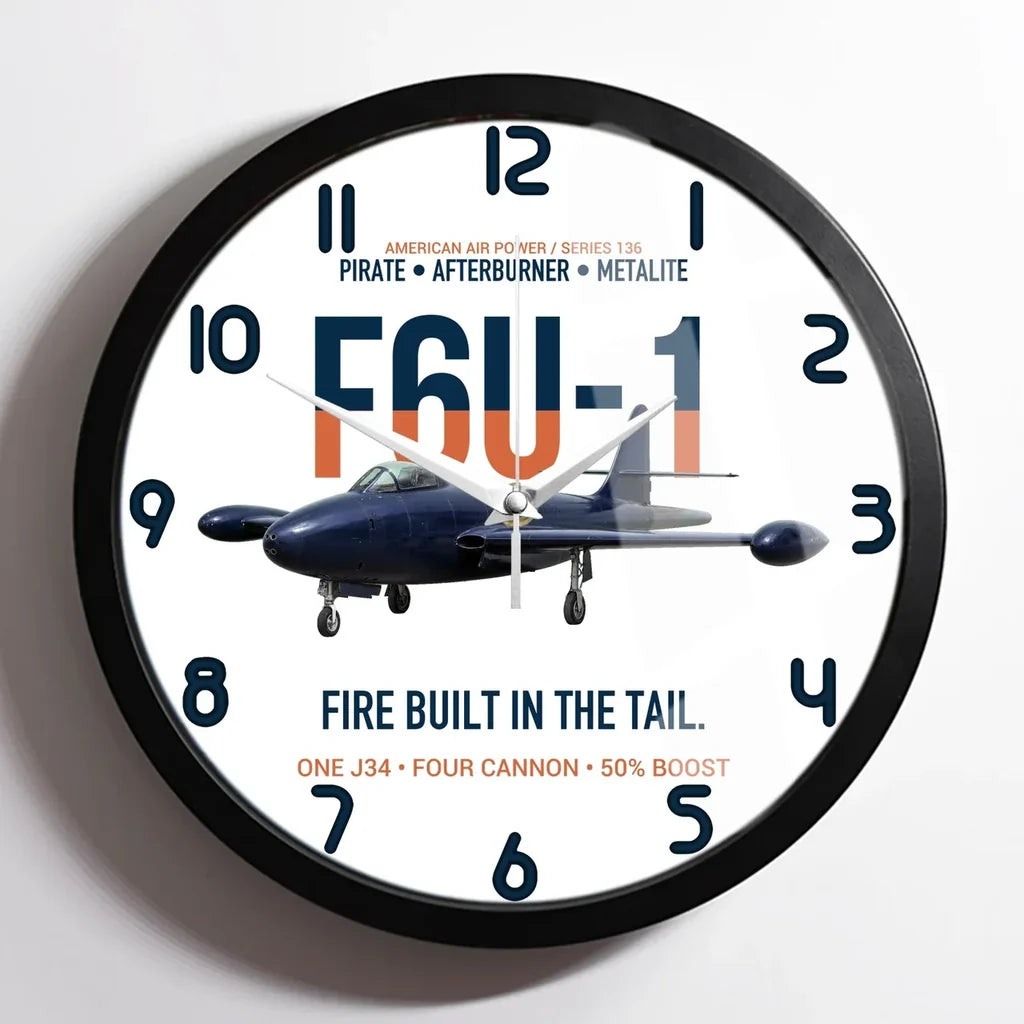 F6U-1 Pirate Fire Built in the Tail design on white framed wall clock