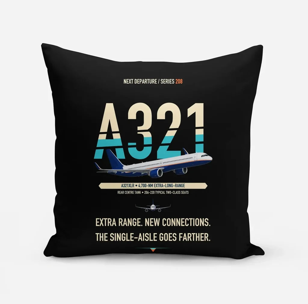 Airbus A321XLR design on black pillow