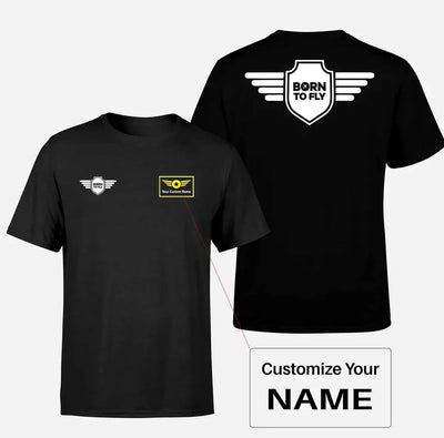 Born To Fly & Badge aviation design printed on soft cotton double-side print T-shirt.