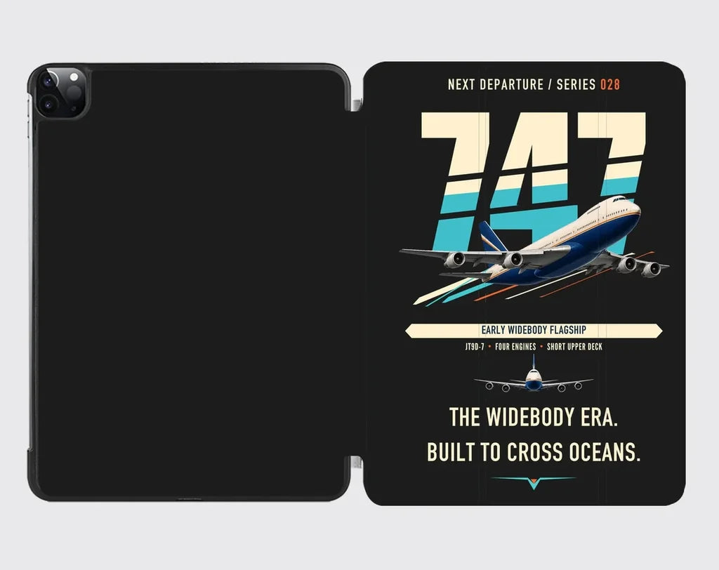 Boeing 747-200B design on black ipad tablet case
