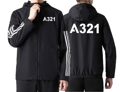 Airbus A321 Flat Text Sport Style aviation design printed on lightweight windproof shell windbreaker.